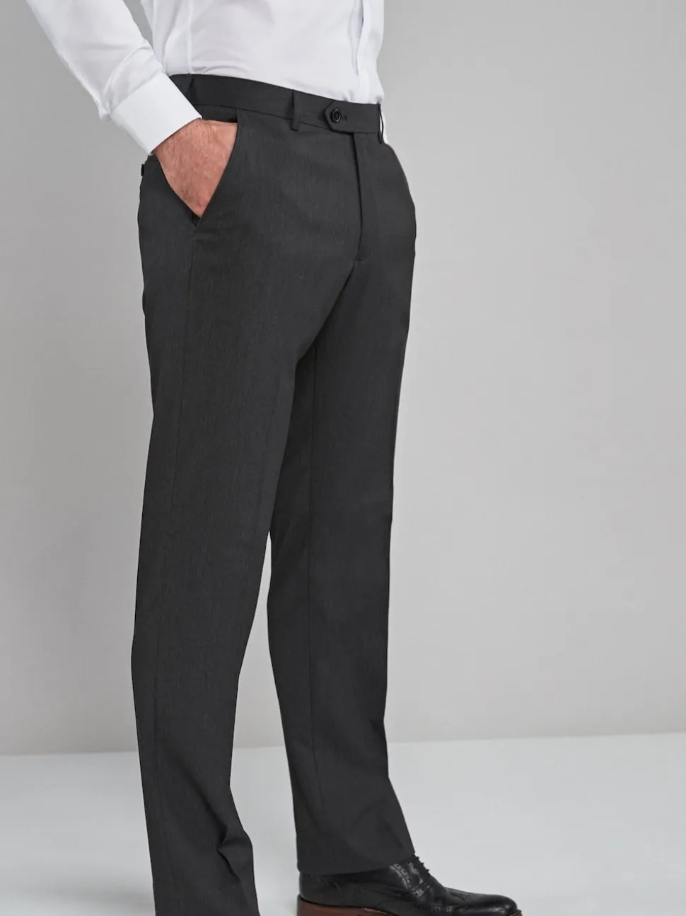 Charcoal Grey Regular Fit Stretch Smart Trousers