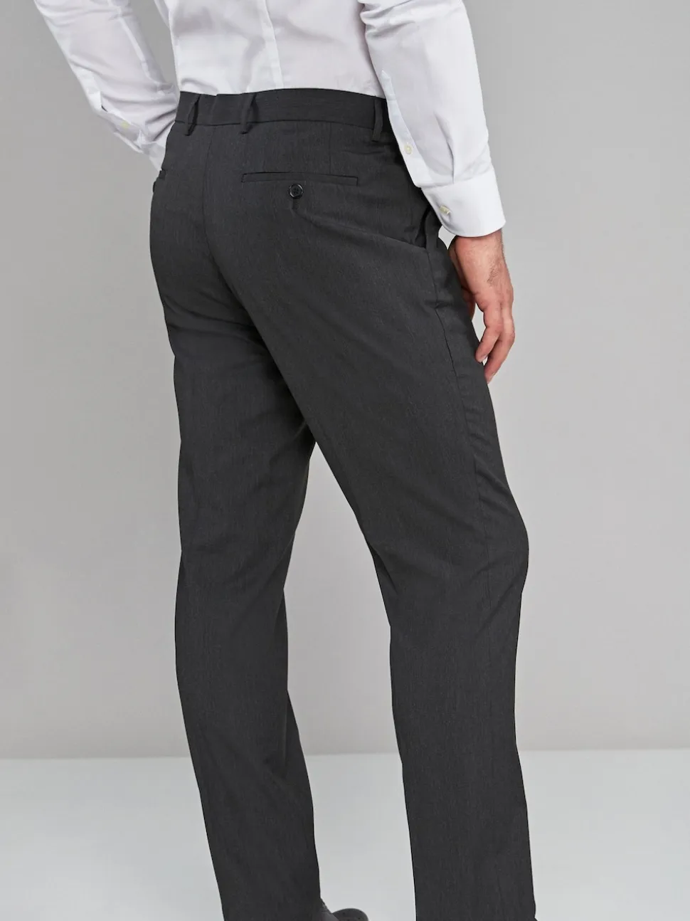Charcoal Grey Regular Fit Stretch Smart Trousers