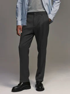 Charcoal Grey Regular Fit Smart Trousers With Wool