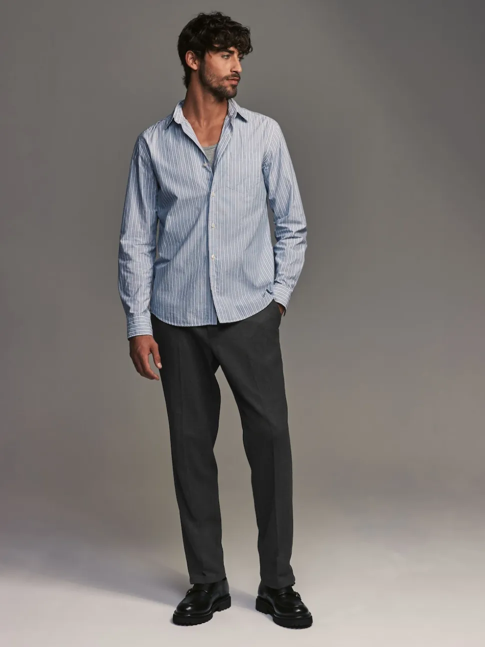 Charcoal Grey Regular Fit Smart Trousers With Wool