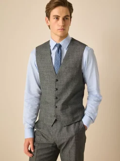 Charcoal Grey Regular Fit Trimmed Textured Suit Waistcoat