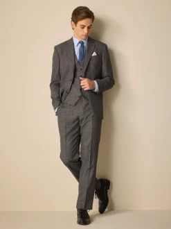 Charcoal Grey Regular Fit Trimmed Textured Suit Waistcoat