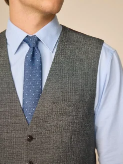 Charcoal Grey Regular Fit Trimmed Textured Suit Waistcoat