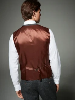 Charcoal Grey Regular Fit Wool Blend Trimmed Suit Waistcoat