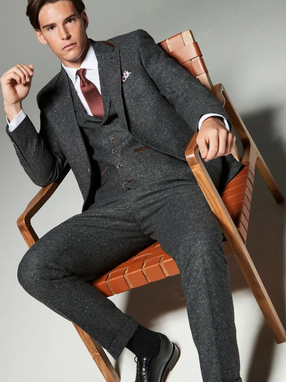 Charcoal Grey Regular Fit Wool Blend Trimmed Suit Waistcoat