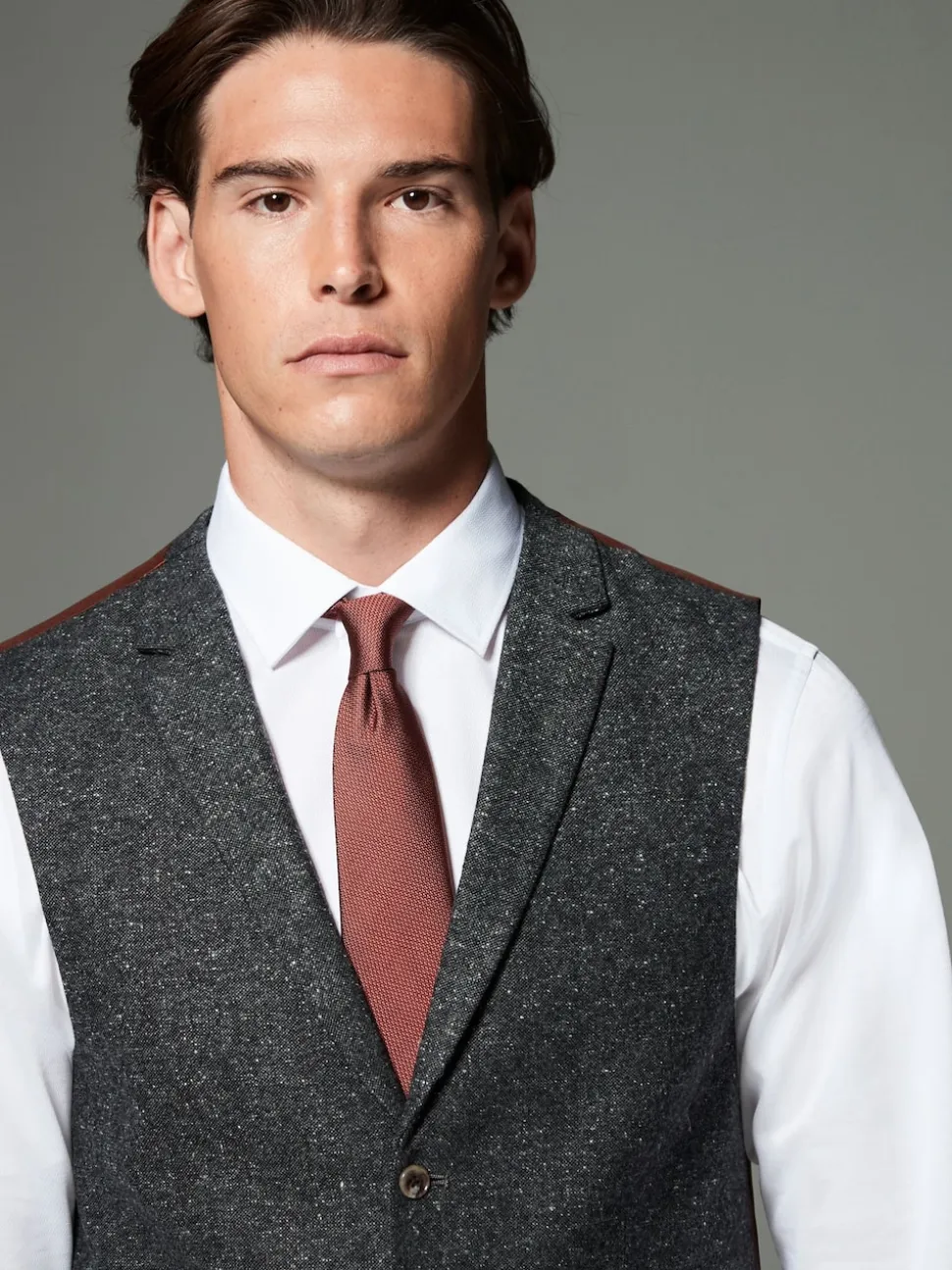 Charcoal Grey Regular Fit Wool Blend Trimmed Suit Waistcoat