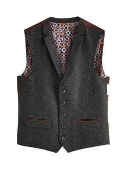 Charcoal Grey Regular Fit Wool Blend Trimmed Suit Waistcoat