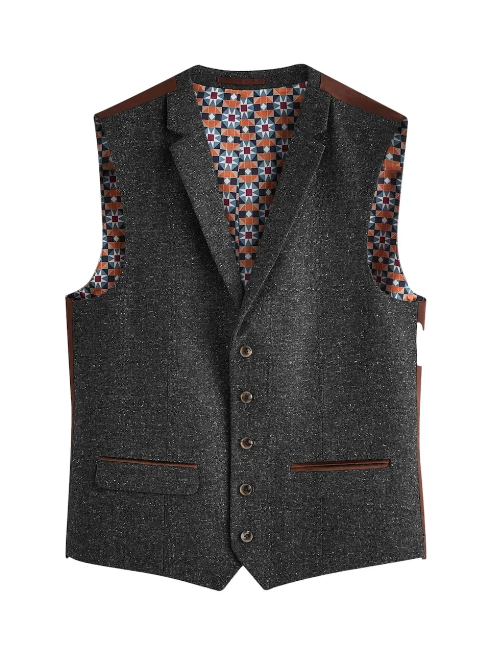 Charcoal Grey Regular Fit Wool Blend Trimmed Suit Waistcoat