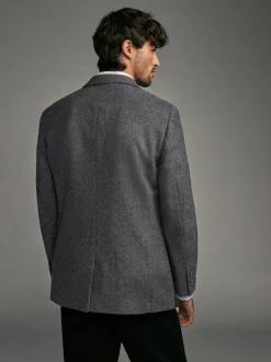 Charcoal Grey Regular Fit Wool Rich Herringbone Blazer