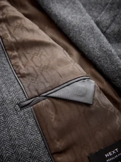 Charcoal Grey Regular Fit Wool Rich Herringbone Blazer