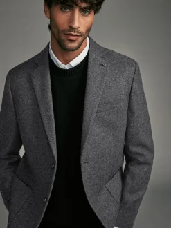 Charcoal Grey Regular Fit Wool Rich Herringbone Blazer