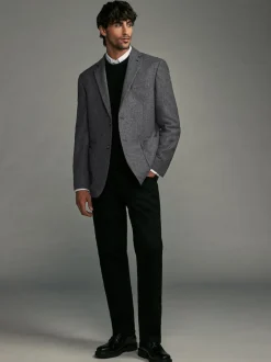 Charcoal Grey Regular Fit Wool Rich Herringbone Blazer