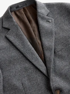 Charcoal Grey Regular Fit Wool Rich Herringbone Blazer