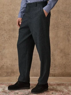 Charcoal Grey Relaxed Fit Wool Blend Suit Trousers