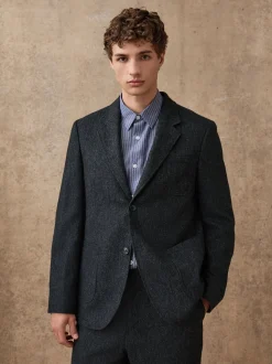 Charcoal Grey Relaxed Fit Wool Blend Suit Jacket