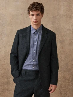 Charcoal Grey Relaxed Fit Wool Blend Suit Jacket
