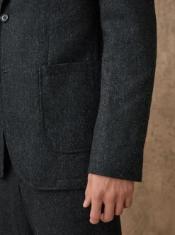Charcoal Grey Relaxed Fit Wool Blend Suit Jacket