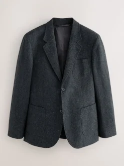 Charcoal Grey Relaxed Fit Wool Blend Suit Jacket