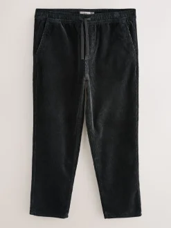 Charcoal Grey Relaxed Tapered Fit Corduroy Joggers