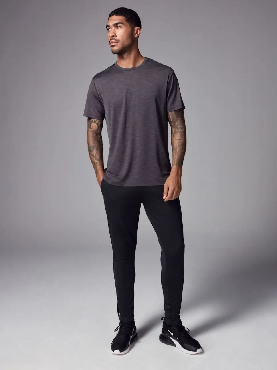 Charcoal Grey Short Sleeve Tee Active Gym Training Top