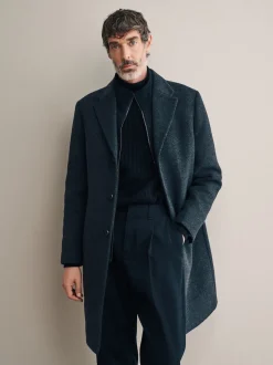 Charcoal Grey Signature Soft Touch Wool Rich Padded Italian Fabric Funnel Neck Coat