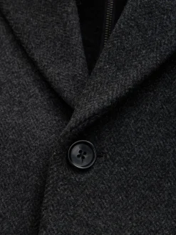 Charcoal Grey Signature Soft Touch Wool Rich Padded Italian Fabric Funnel Neck Coat