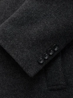 Charcoal Grey Signature Soft Touch Wool Rich Padded Italian Fabric Funnel Neck Coat