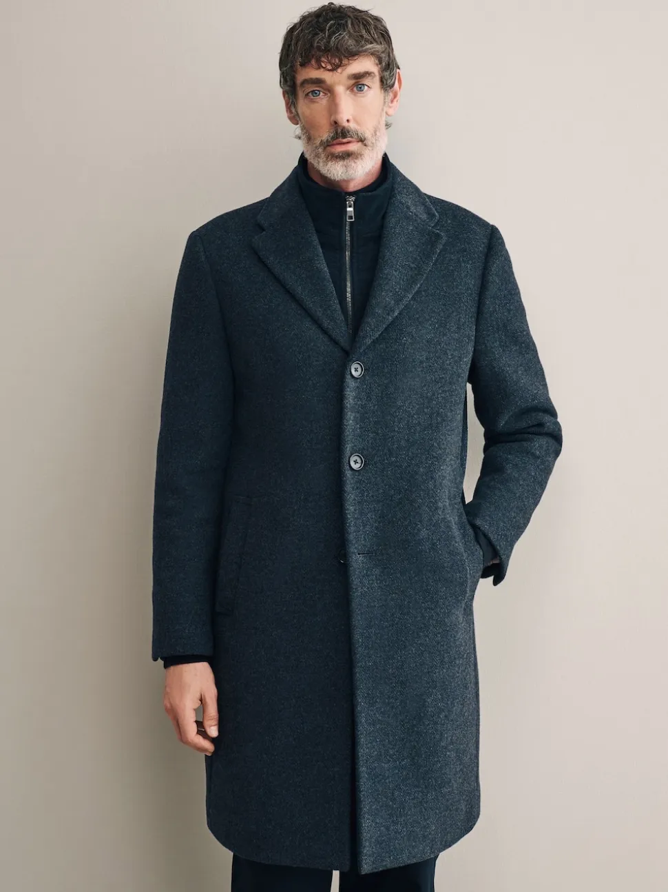 Charcoal Grey Signature Soft Touch Wool Rich Padded Italian Fabric Funnel Neck Coat