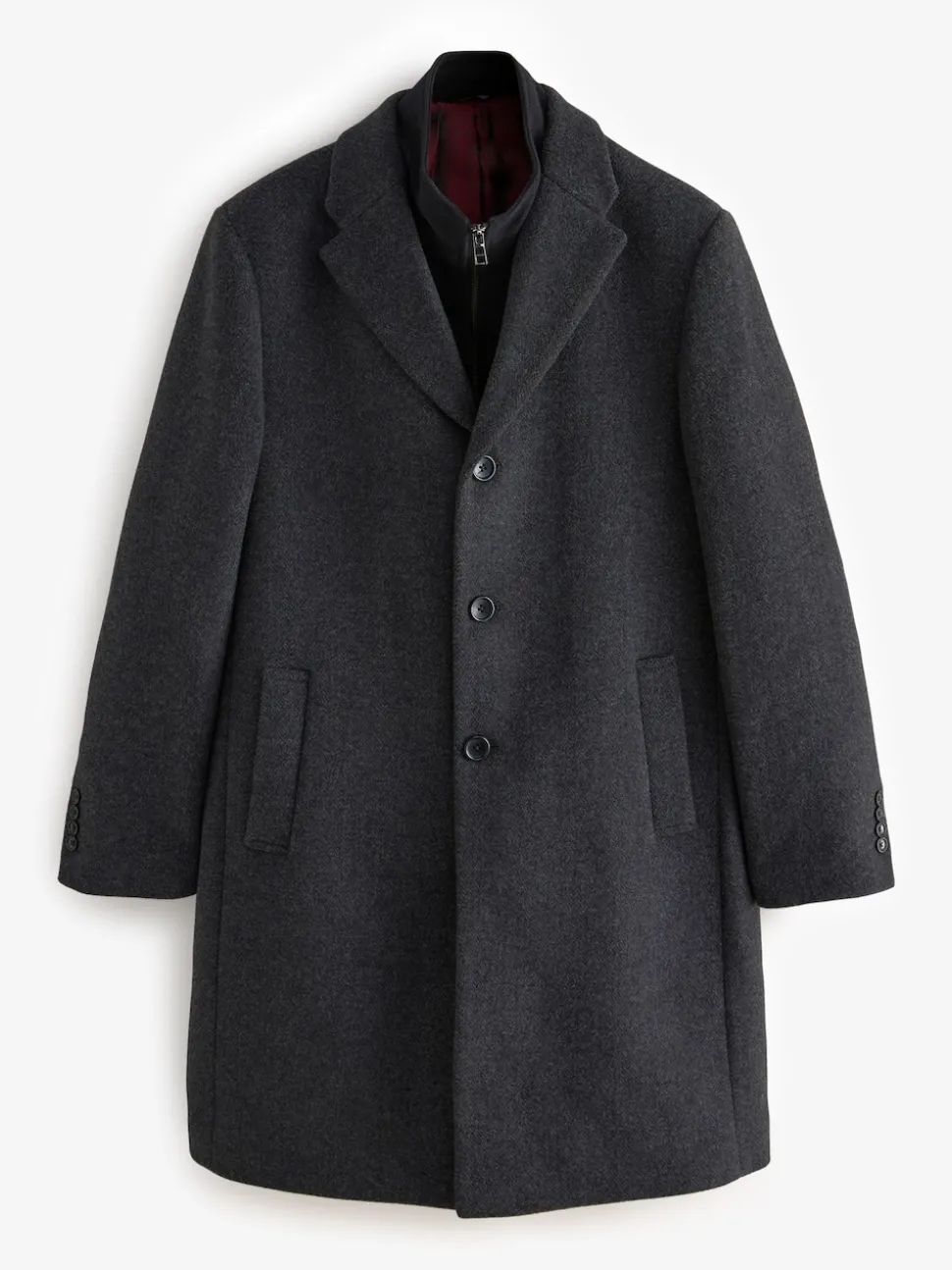 Charcoal Grey Signature Soft Touch Wool Rich Padded Italian Fabric Funnel Neck Coat