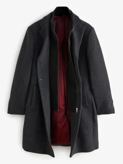 Charcoal Grey Signature Soft Touch Wool Rich Padded Italian Fabric Funnel Neck Coat