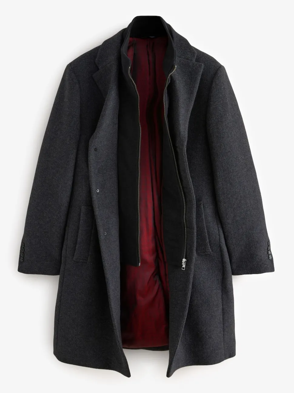 Charcoal Grey Signature Soft Touch Wool Rich Padded Italian Fabric Funnel Neck Coat
