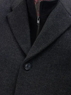 Charcoal Grey Signature Soft Touch Wool Rich Padded Italian Fabric Funnel Neck Coat