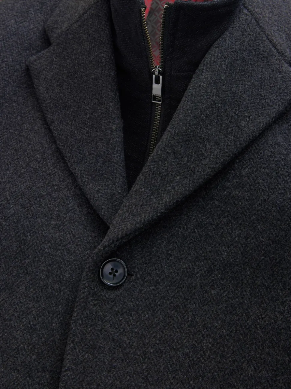 Charcoal Grey Signature Soft Touch Wool Rich Padded Italian Fabric Funnel Neck Coat