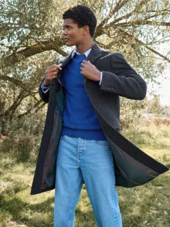 Charcoal Grey Signature Soft Touch Wool Rich Italian Fabric Epsom Overcoat With Cashmere