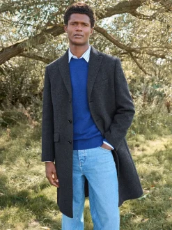 Charcoal Grey Signature Soft Touch Wool Rich Italian Fabric Epsom Overcoat With Cashmere