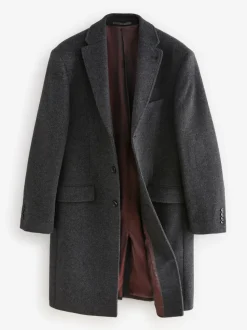Charcoal Grey Signature Soft Touch Wool Rich Italian Fabric Epsom Overcoat With Cashmere