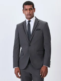 Charcoal Grey Skinny Fit Inset Lapel Detail Tuxedo Suit Jacket