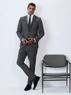 Charcoal Grey Skinny Fit Inset Lapel Detail Tuxedo Suit Jacket