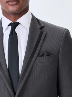 Charcoal Grey Skinny Fit Inset Lapel Detail Tuxedo Suit Jacket