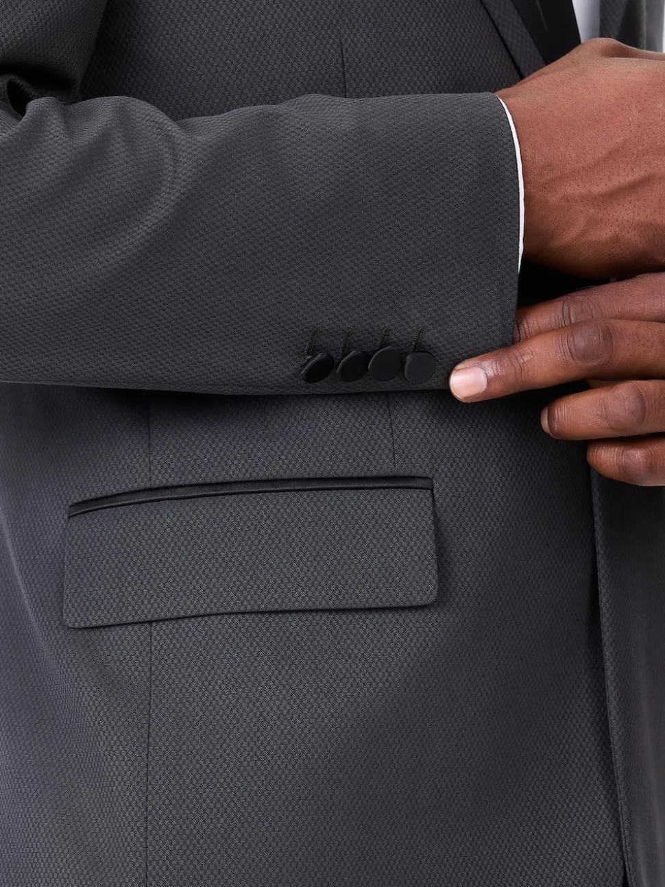 Charcoal Grey Skinny Fit Inset Lapel Detail Tuxedo Suit Jacket