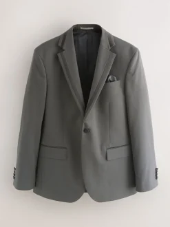 Charcoal Grey Skinny Fit Inset Lapel Detail Tuxedo Suit Jacket