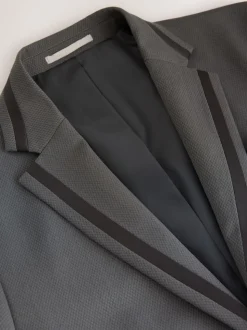 Charcoal Grey Skinny Fit Inset Lapel Detail Tuxedo Suit Jacket