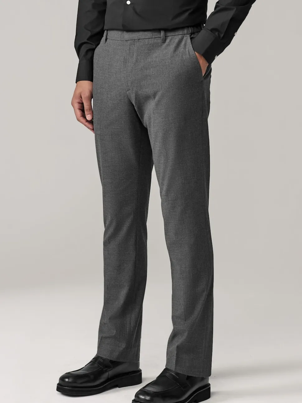 Charcoal Grey Slim Fit Elasticated Waist Motionflex Stretch Smart Trousers