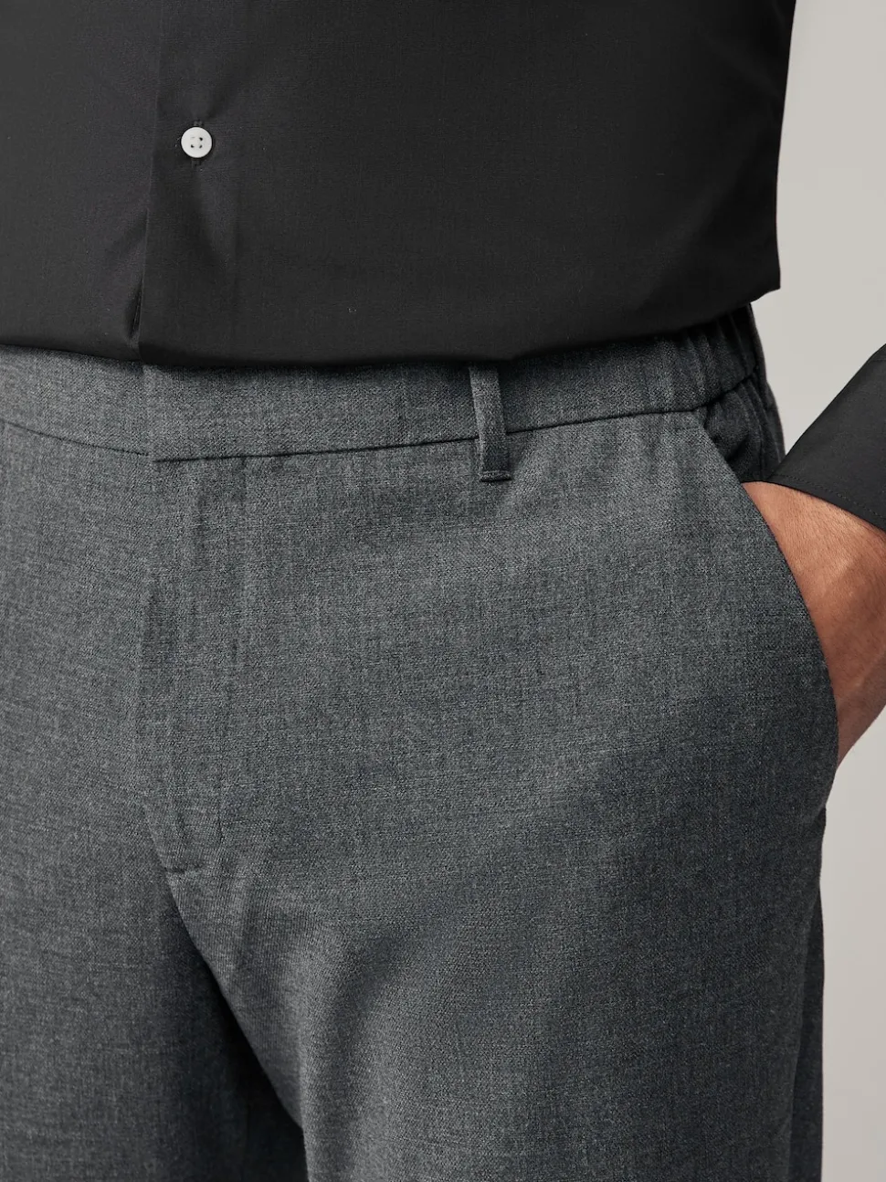 Charcoal Grey Slim Fit Elasticated Waist Motionflex Stretch Smart Trousers