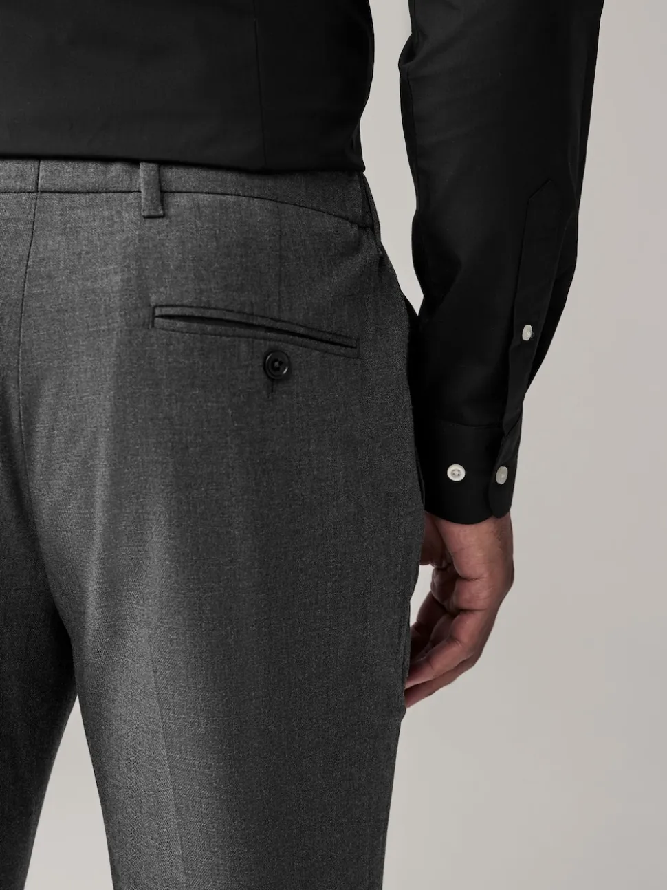 Charcoal Grey Slim Fit Elasticated Waist Motionflex Stretch Smart Trousers