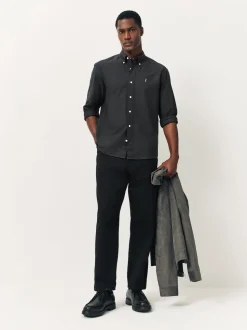 Charcoal Grey Slim Fit Long Sleeve Oxford Shirt