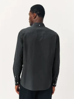 Charcoal Grey Slim Fit Long Sleeve Oxford Shirt