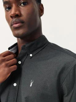 Charcoal Grey Slim Fit Long Sleeve Oxford Shirt
