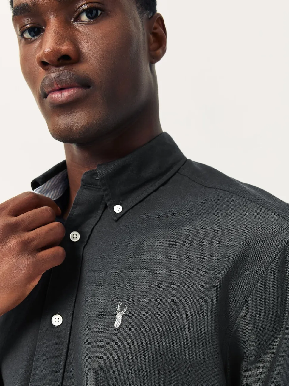 Charcoal Grey Slim Fit Long Sleeve Oxford Shirt