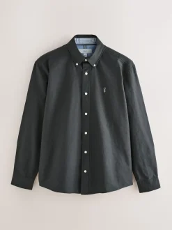 Charcoal Grey Slim Fit Long Sleeve Oxford Shirt